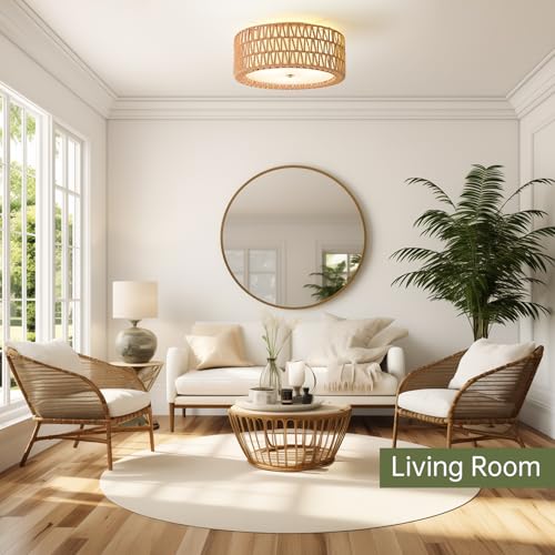 15.7" Rattan Ceiling Light (Brown / 15.7")