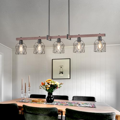 5 Light Modern Farmhouse Island Lighting (Walnut+Black-5lights / 45-inch)