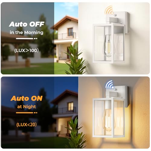 2 Pack Dusk to Dawn Outdoor Wall Light Fixtures (White)