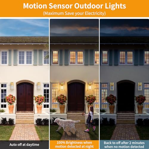 2 Pack Gold Motion Sensor Outdoor Light Fixtures Wall Mount (10.24'' / Gold)