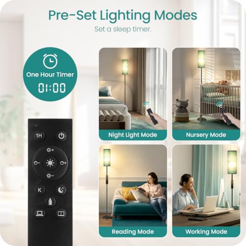 Slim Floor Lamp for Living Room with Magnetic Remote and Foot Switch (Teal and Black)