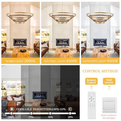 5 Ring LED Chandelier Modern Chandeliers Red Walnut Wood Gold Dimmable 31'' (Gold / 31.1 inch)