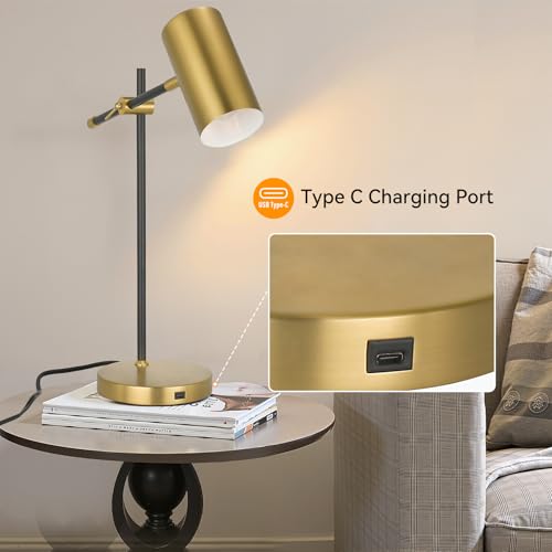 Modern Black and Gold Desk Lamp with Type C Charging Port (Black & Gold)