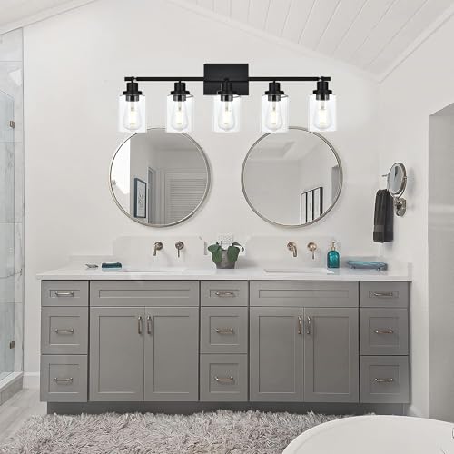 5 Light Track Lighting Kit Black Track Lighting Fixtures Bathroom Wall Sconces Ceiling Mount Kitchen Tracking Lights (Black / 5-Light)