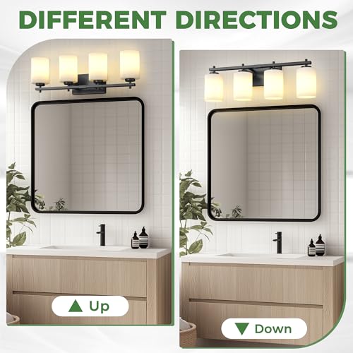 Bathroom Vanity Light Fixtures Over Mirror (Black & Milky White / 4-Light)
