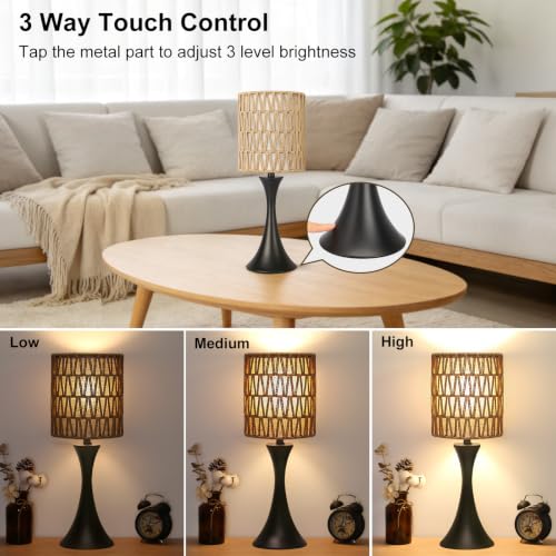 Rattan Table Lamp (Black Base with Rattan Shade)