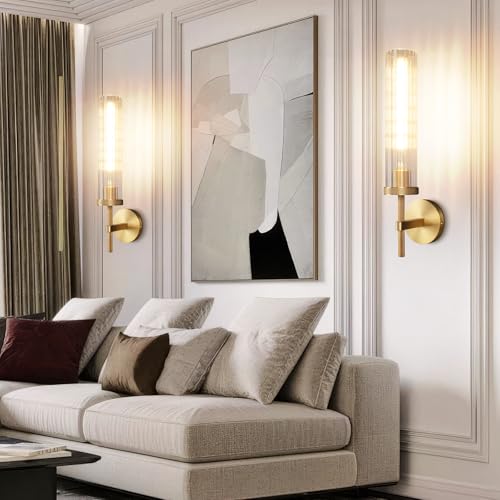 19.5" Knurled‑Craft Hardwired Brass Wall Sconce (Brass-Vertical Striped / 19.5″-2 Pack)