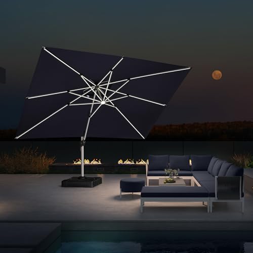Patio Umbrella 10' X 13' Double Top Solar LED Light (Navy Blue / 10' X 13')