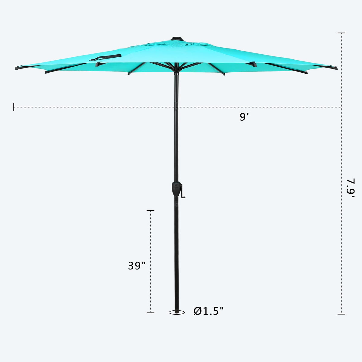 9FT Lyon Outdoor Patio Umbrella Outdoor Table Umbrella with Push Button Tilt and Crank Market Umbrella 8 Sturdy Ribs UV Protection Waterproof for Garden Deck Backyard Pool (9 FT(8 Ribs) / Turquoise)
