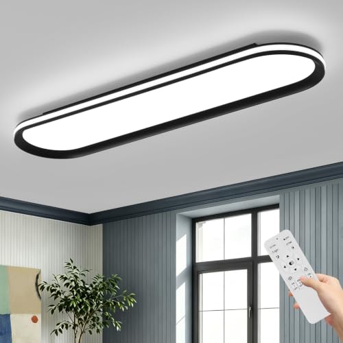 Modern LED Ceiling Light Dimmable Linear Ceiling Light 39.4in Semi Flush Mount Long Lights with Remote Control and Side Lighting for Living Room Kitchen Dining Room