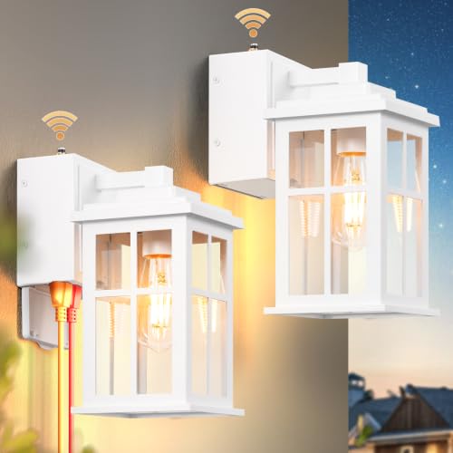 White Exterior Lighting Fixtures with GFCI Outlet (Dusk to Dawn 2 Pack / White)