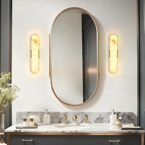 2 Pack Alabaster Wall Sconces 20" Gold (Gold-Warm light / 20in-2pack)