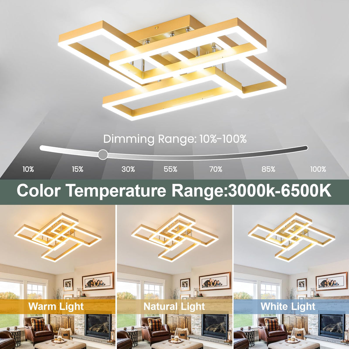 Modern Led Ceiling Light for Living Room (Gold 4 Square)