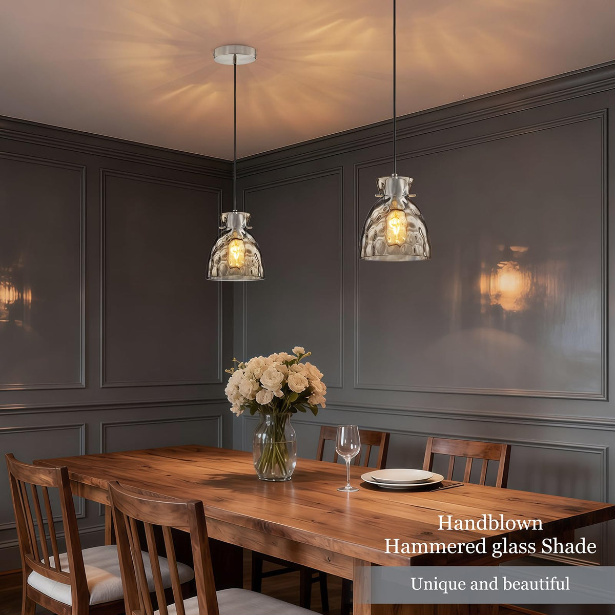 5.9" Hammered Glass Mini Pendant Lights for Kitchen Island Brushed Nickel (2-Pk Brushed Nickel / D5.9")