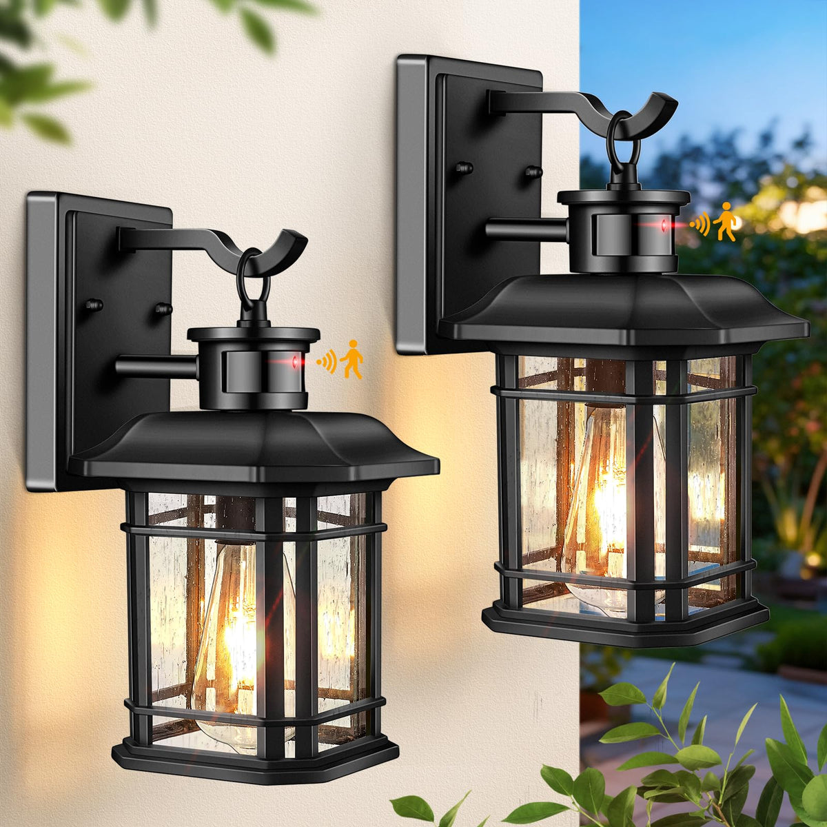 2 Packs Motion Sensor Outdoor Lights (Black / 12.4 in Motion Sensor 2 Pack)