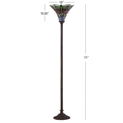 Dragonfly Tiffany Style Torchiere Floor Lamp 71" (Bronze/Green)