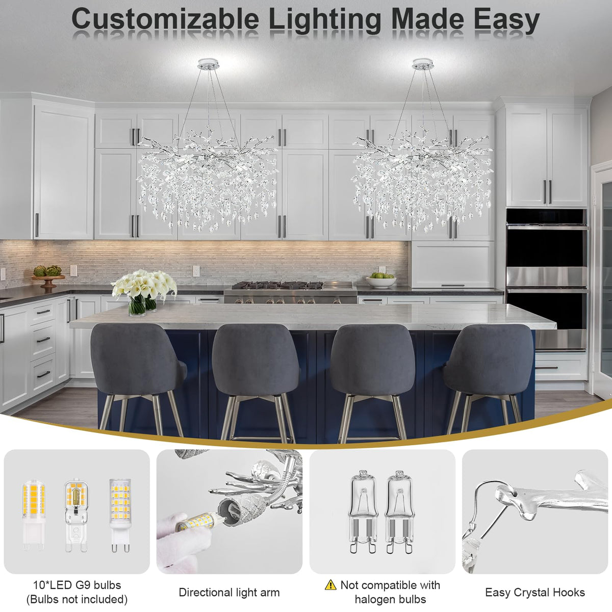 Modern Crystal Chandelier (Silver / A-D31.5 Inch)