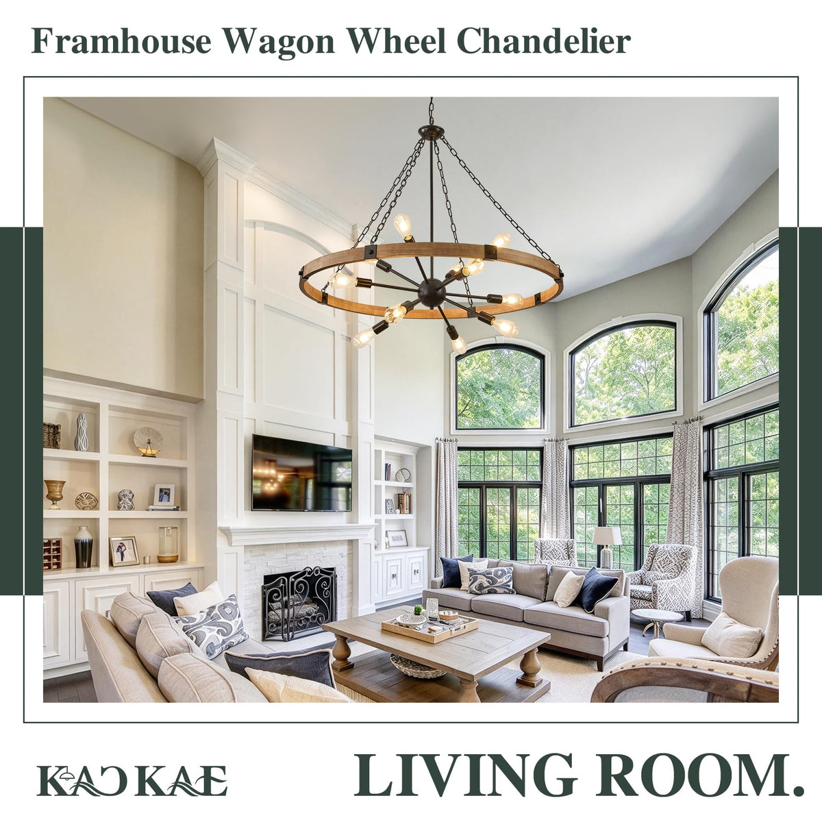 Farmhouse Wagon Wheel Chandelier 43" Wooden Chandelier Light Fixture (Oak / 43 inch 12-Light)