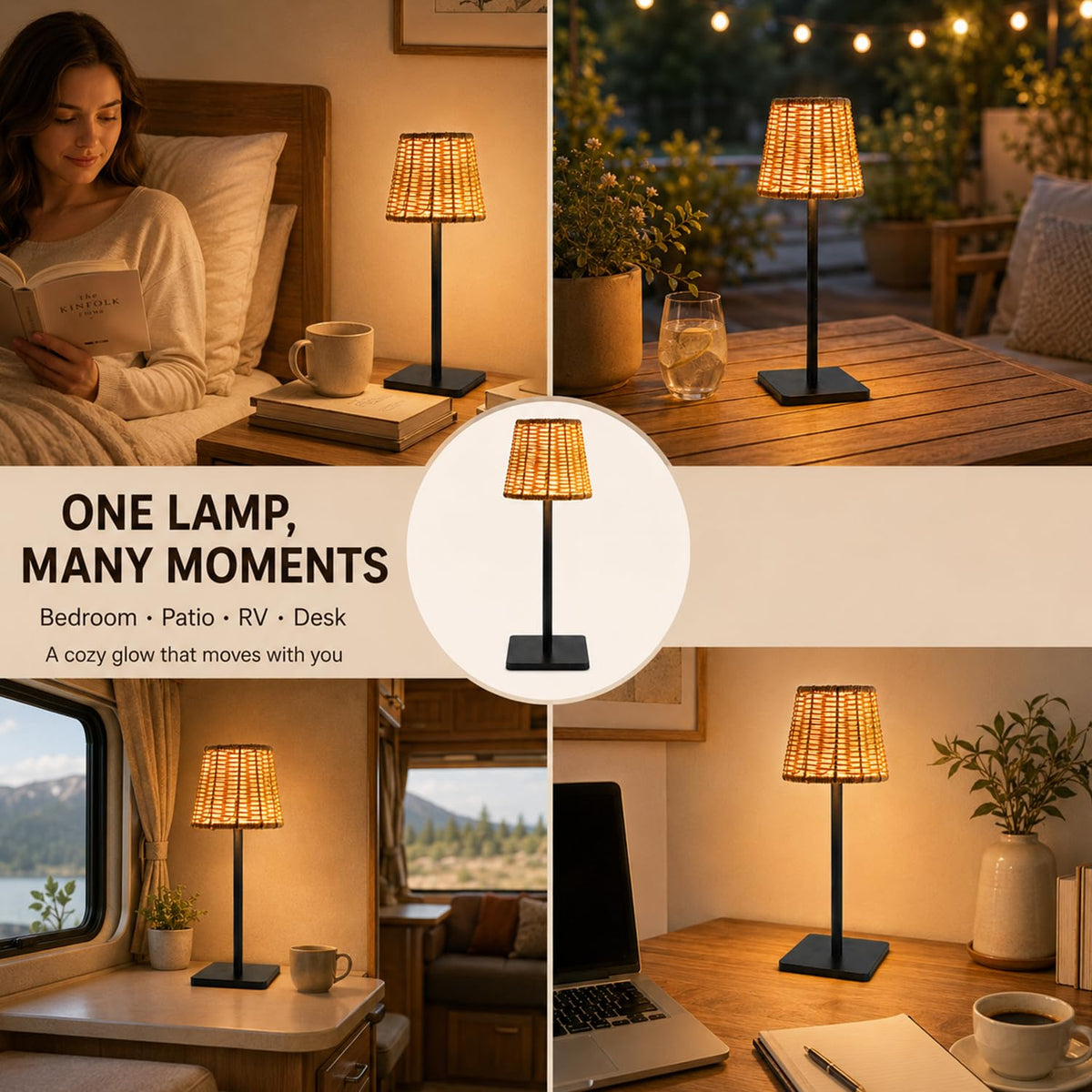 4 Pack Wicker Table Lamp