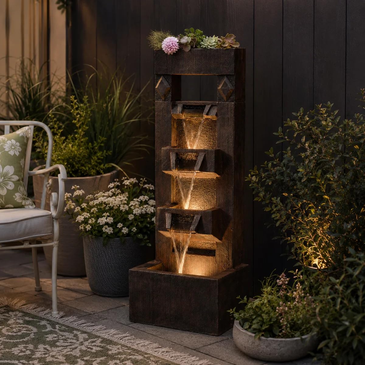 40.9 in Modern Outdoor Water Fountain (Brown)