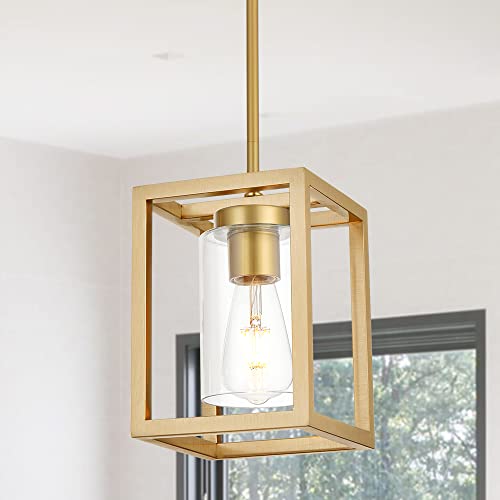 1 Light Rustic Chandelier in Gold Finish Modern Industrial Pendant Lighting Fixture with Clear Glass Shade Hanging Ceiling Light for Dining Room (Gold / 1 Light)
