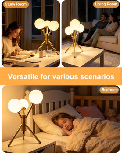 Tripod Globe Table Lamp for Bedroom Dimmable G9 Bulbs Included (07-Gold-Globe-Tripod Sputnik)