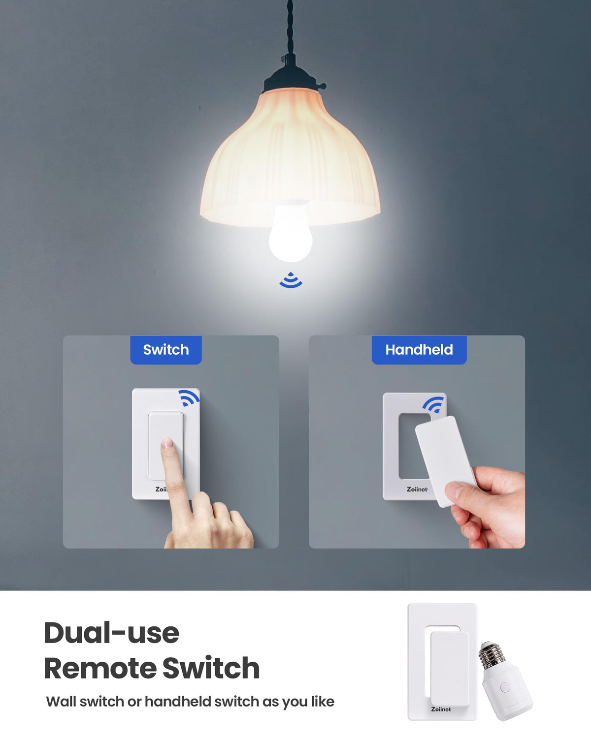 500W Remote Control Light Socket with 2 Wireless Light Switches (White)