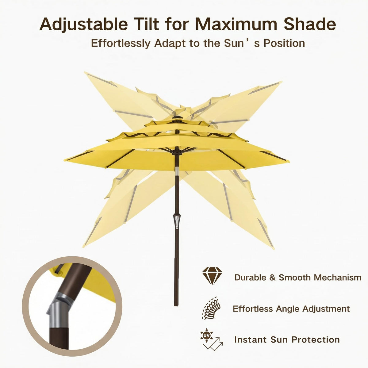 9ft 3 Tier Patio Umbrella (Yellow / 9 FT)