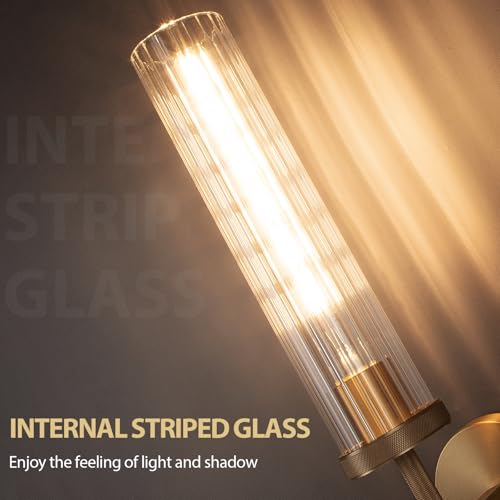 19.5" Knurled‑Craft Hardwired Brass Wall Sconce (Brass-Vertical Striped / 19.5″-2 Pack)
