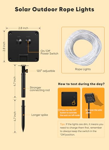 39FT 100LED Solar Rope Lights Outdoor Waterproof (Warm White / 100 LED)