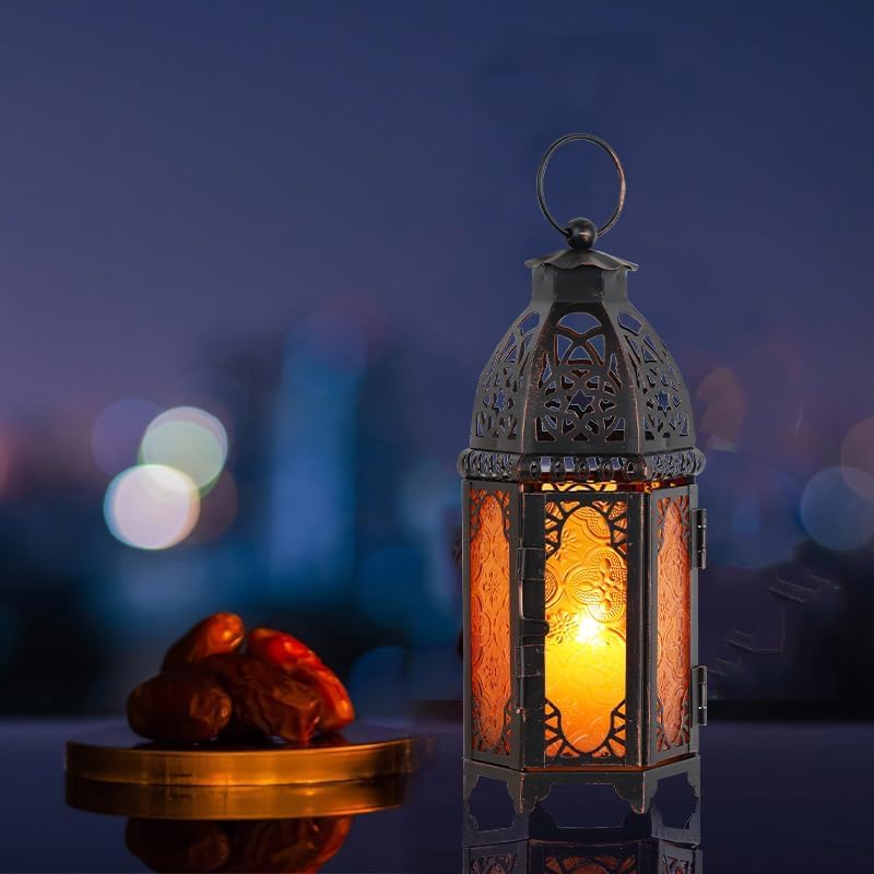Ramadan Lanterns Decorative Indoor & Outdoor (Medium / Amber - 11''h)