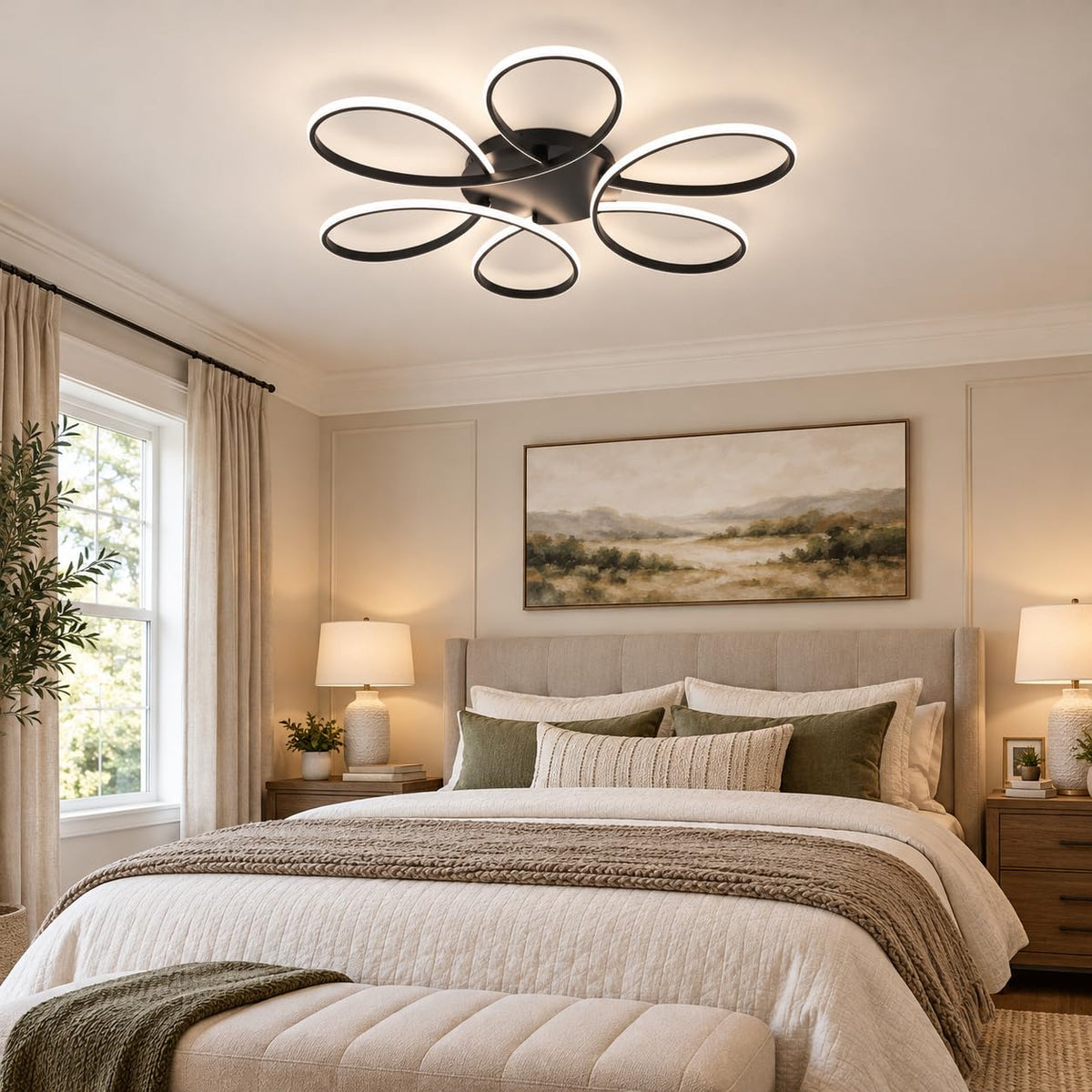 37.4inch Modern LED Ceiling Light (Black / 6RINGS,37.4inch)