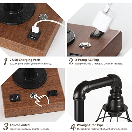 Industrial Touch Control Table Lamp with Metal Cage Shade