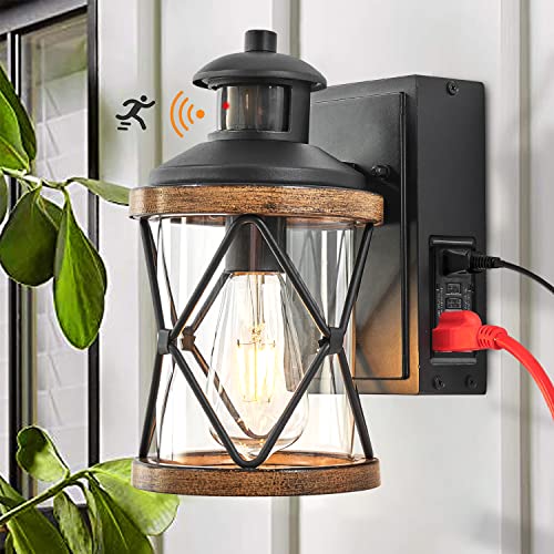 Dusk to Dawn Motion Sensor Outdoor Porch Light with GFCI Outlet (Brown / 1 Pack)
