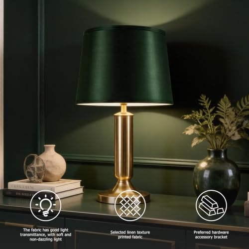 Medium Lamp Shades for Table Lamps Set of 2 (11"×13"×10"-2 PCS / Green Natural Faux Silk)
