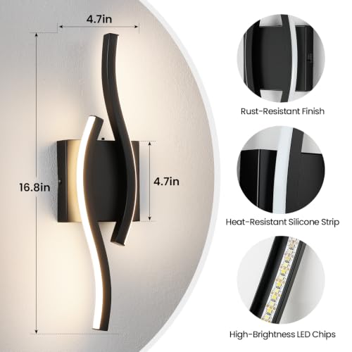 Bathroom Vanity Lights Over Mirror (Matte Black / 16.8 Inch)