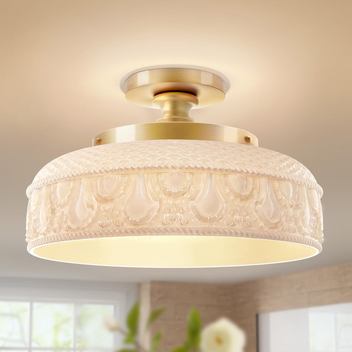 Semi Flush Mount Ceiling Light (White and Gold / 12.2'')