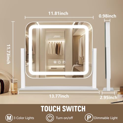 Vanity Mirror with Lights 14"×12" (White / 14"L x 12"W)