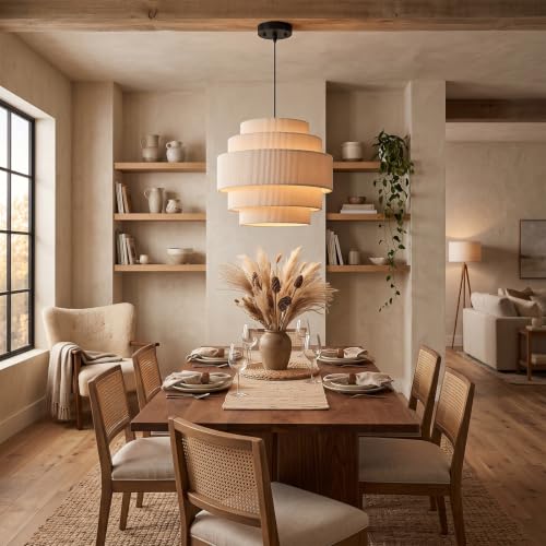 5 Tier Corduroy Pendant Light for Kitchen Island (Beige)