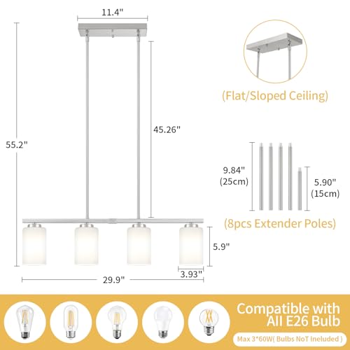 30'' Modern Linear Chandelier Dining Room Light Fixtures Over Table (4-Light Nickel)