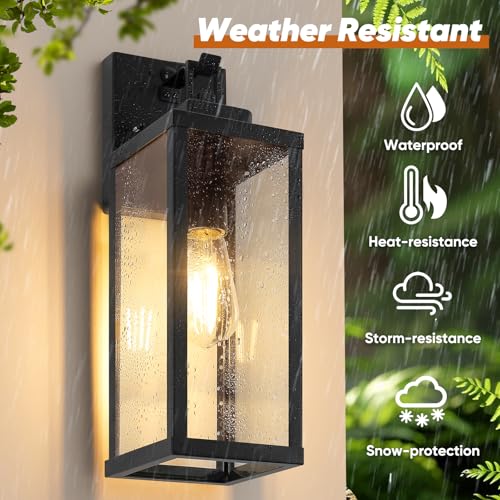2 Pack 16” Upgraded Motion Sensor Outdoor Wall Lights (Black / 16in)