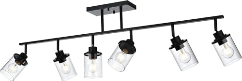 6 Light Track Lighting Kit Directional Bathoom Lights Over Mirror Industrial Black Kitchen Track Lighting Fixtures Ceiling with 6 Rotatable Light Heads (Black / 6-Light)