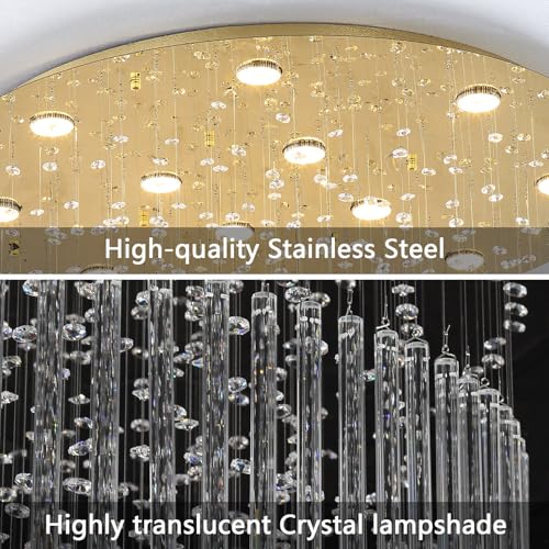 W24 x H78 Crystal Glam Chandelier Long Light Chandeliers with Dimmable Light Bulbs High Ceiling Light Fixtures for Foyer Entryway Living Room Stair Gold (Gold / Round W24" X H78")
