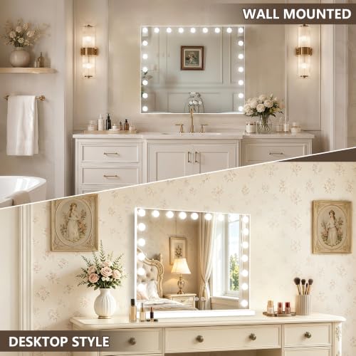 Hollywood Vanity Mirror with Lights (White / 40"L x 30"W)