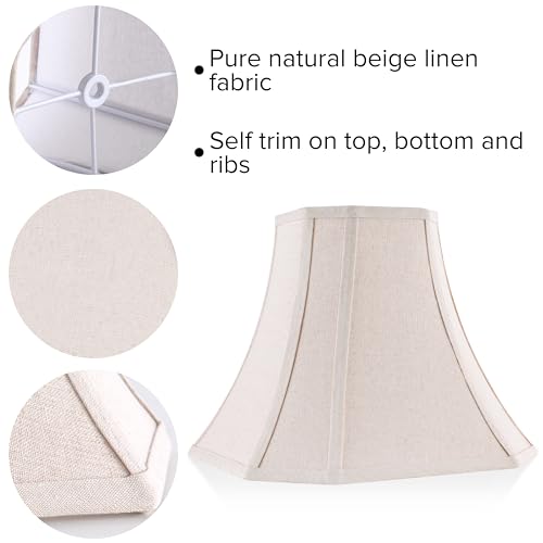 Beige Square Cut Corner Bell Lamp Shade Set of 2 Medium Linen Lampshade 6.5``Top×13``Bottom×10.6``Hight (13IN 2 PACK / Beige)