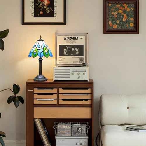 Tiffany Lamp Stained Glass Table Lamp Peacock's Tail Small Bedside Lamps Bedroom Living Room Dining Room Office Decoration Desk Lamp Home Decoration Creative Gift (Peacock's Tail)