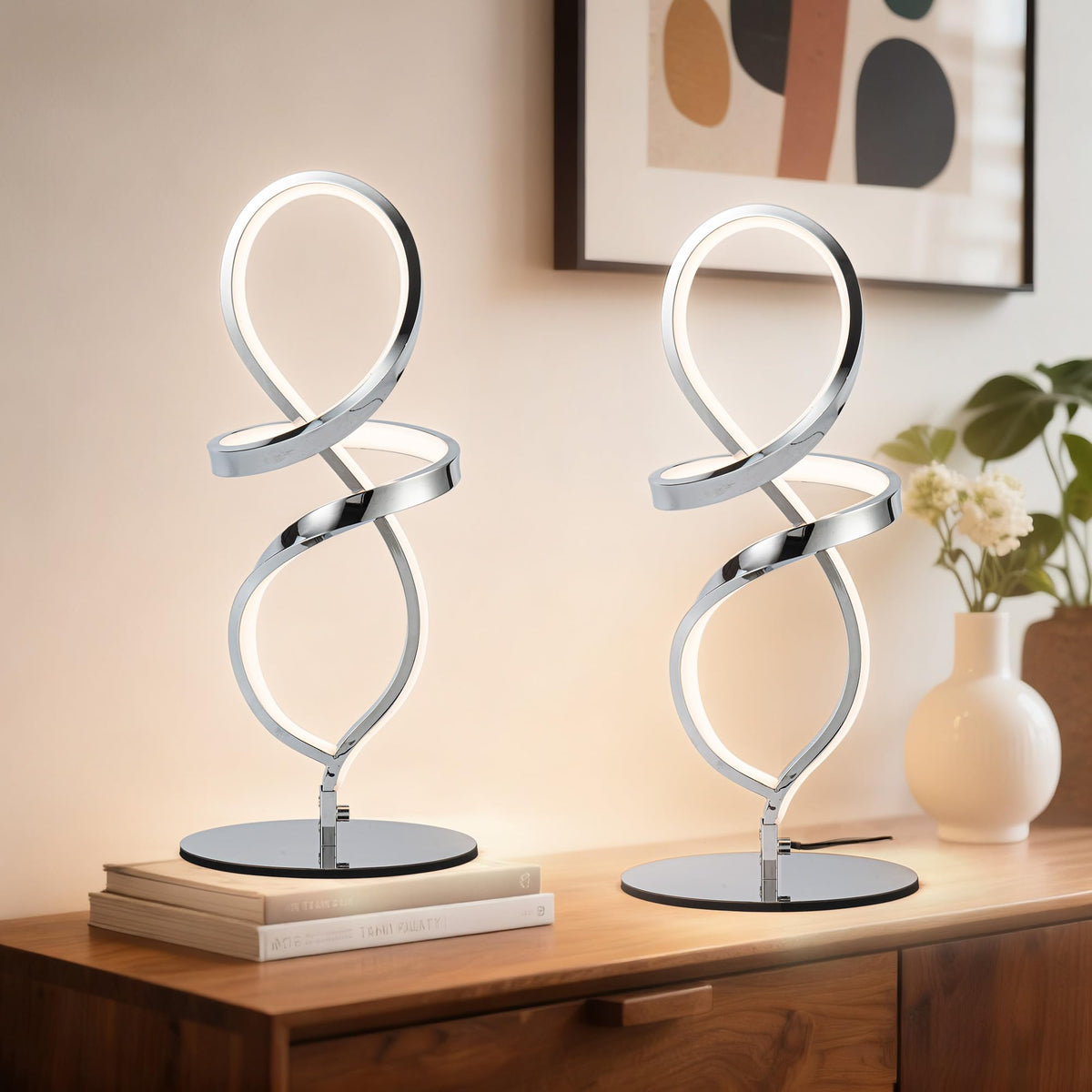 Modern Lamp with LED Spiral Design (Chrome-2 Pack / 15.7IN-2PK)