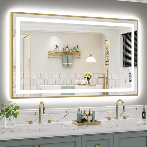 60x36 Inch LED Bathroom Mirror with Gold Frame (Backlit+front Lit With Gold Frame / 60"L x 36"W)