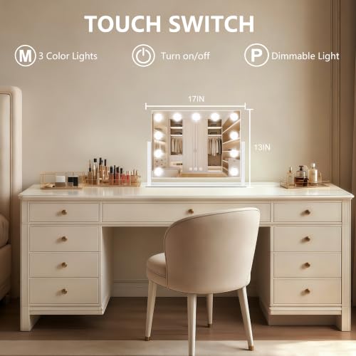 Vanity Mirror with Lights (White / 17"L x 13"W)