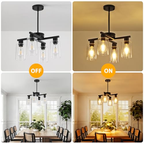 4 Light Black Farmhouse Chandelier (Black / 4-Lights/D18 '')